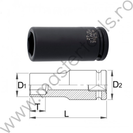 609404 UNIOR Cheie tubulara lunga de impact prindere patrat 3/4",28 mm