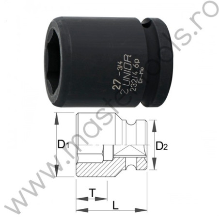 609403 UNIOR Cheie tubulara de impact prindere patrat 3/4", 28 mm,232/4 6p