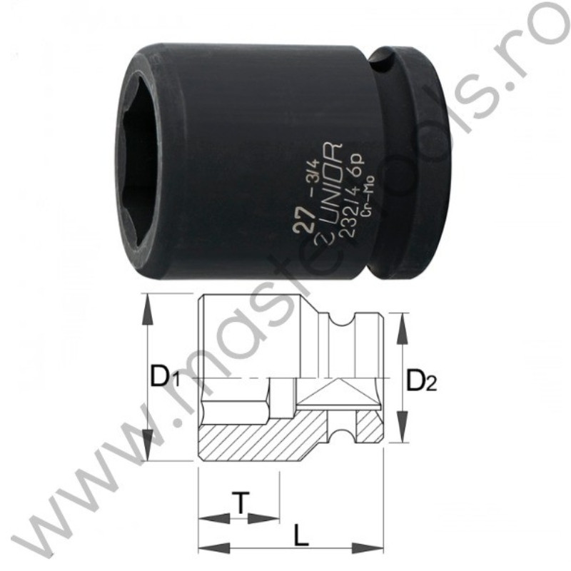 603990 UNIOR Cheie tubulara de impact prindere patrat 3/4", 41 mm,232/4 6p