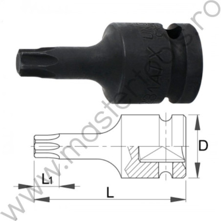 612876 UNIOR Cheie bit impact cu profil TORX prindere patrat 1/2",T45