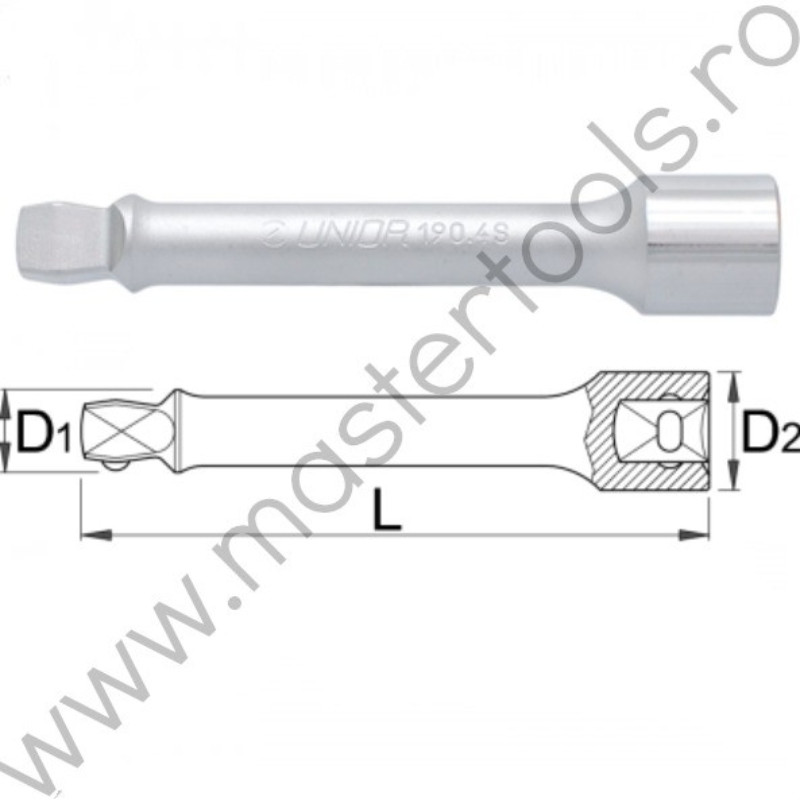 610908 UNIOR Prelungitor lung cu cap sferic 1/2", 125 mm, 190.4/1S