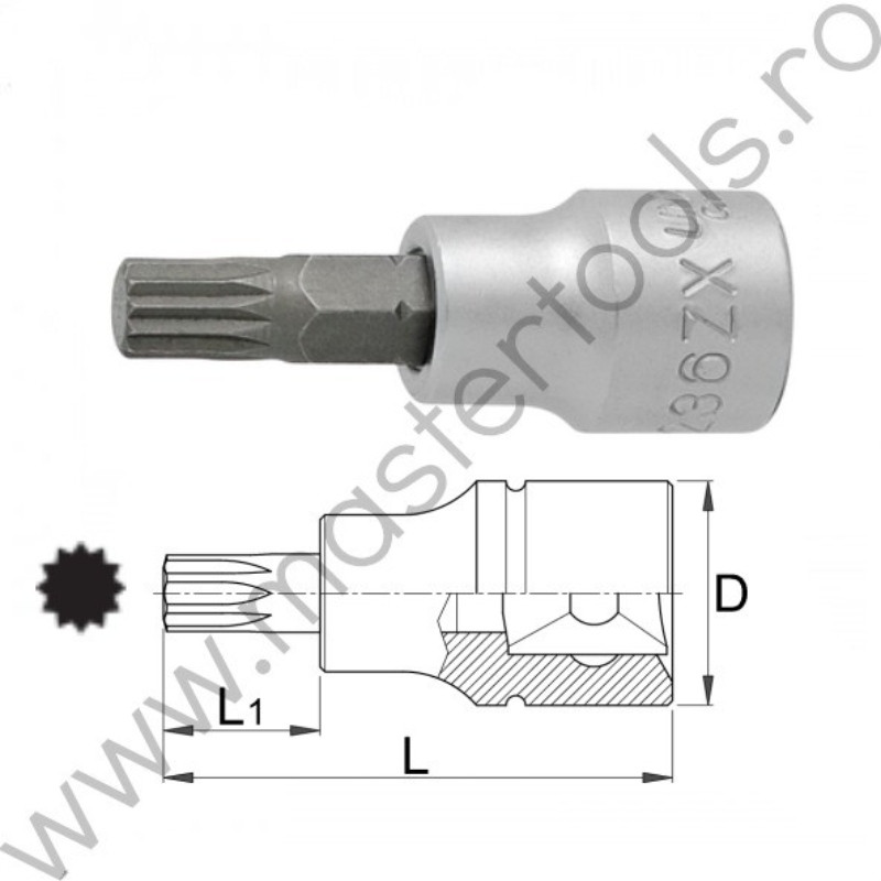 612115 UNIOR Cheie bit cu profil SPLINE prindere patrat3/8",M8,236/2ZX