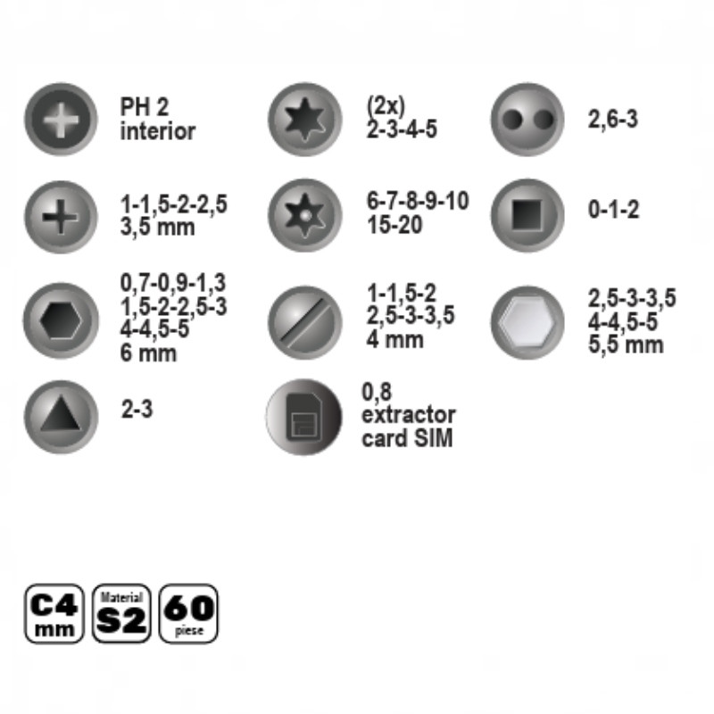 902787  KRONUS Set biti de precizie 60 piese, 701665