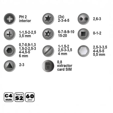 902787  KRONUS Set biti de precizie 60 piese, 701665