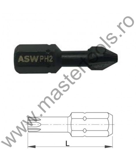 U14091 ASW Set 10 biti hexagonali 1/4" DIN/ISO 1173 Forma C 6.3, T25