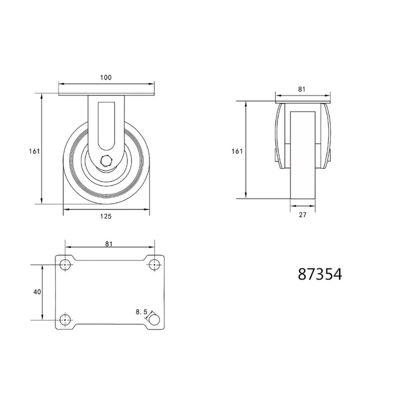 87354 VOREL Roata de carucior fixa, diametru 125 mm