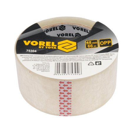 75304 VOREL Banda de ambalare/scotch 66 m x 48 mm, incolor