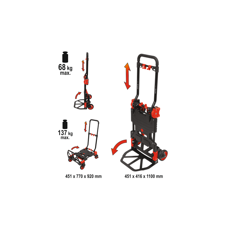 YT-37412 YATO Carucior de mana pliabil 2 in 1, capacitate de incarcare 137 kg
