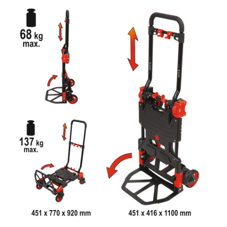 YT-37412 YATO Carucior de mana pliabil 2 in 1, capacitate de incarcare 137 kg
