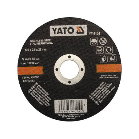 YT-6104 YATO Disc debitat otel inoxidabil 125 x 2.5 x 22 mm