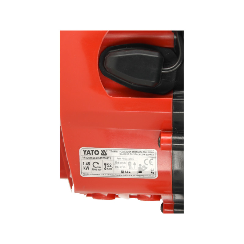 YT-85192 YATO Suflanta cu rucsac pe benzina, 1.45 kW, 52 cm3