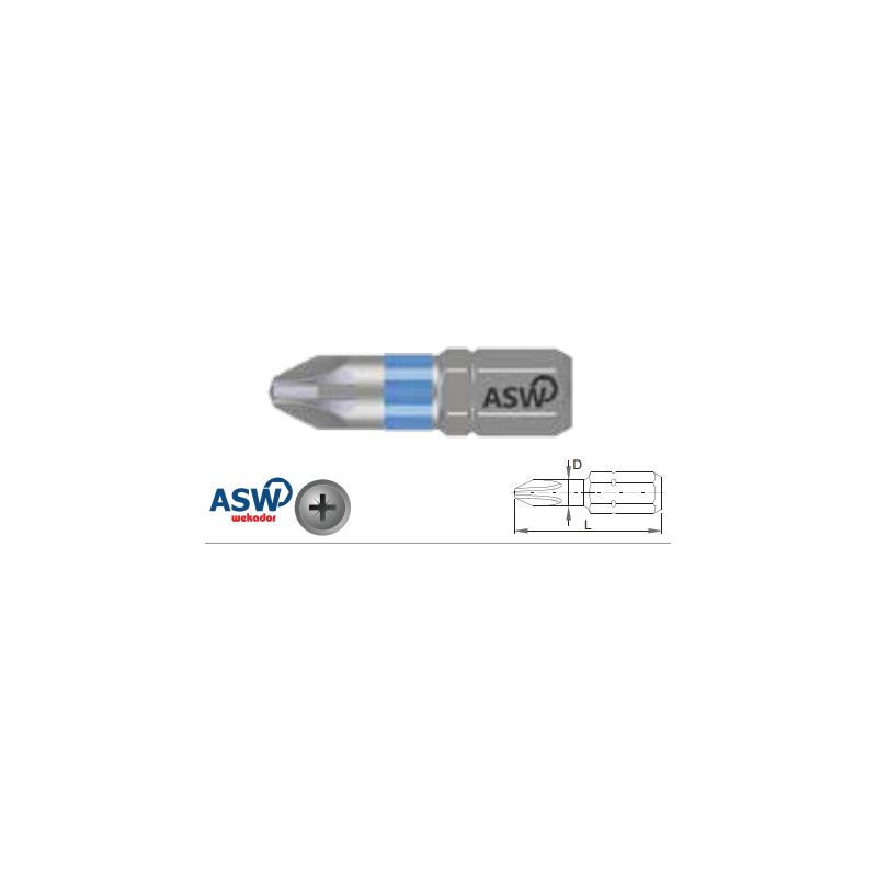 U1000013071 ASW Bit hexagonal 1/4"  - Forma C 6.3, PZ1, 25x4.6 mm