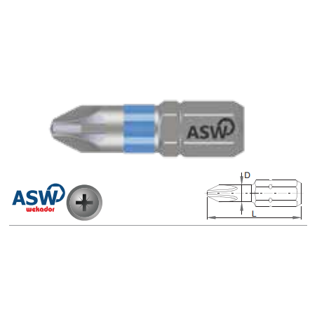 U1000013071 ASW Bit hexagonal 1/4"  - Forma C 6.3, PZ1, 25x4.6 mm