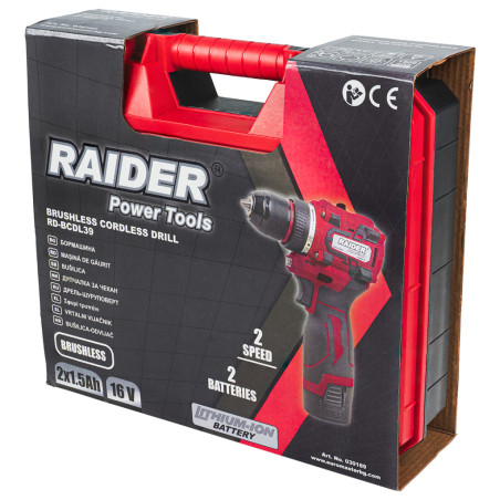 030189 RAIDER RD-BCDL39 Masina de gaurit si insurubat cu acumulator Li-Ion 16V 2x1.5Ah, motor fara perii