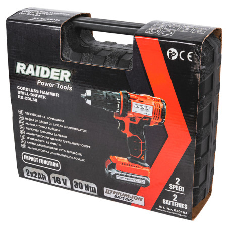 030184 RAIDER RD-CDL38 Masina de gaurit cu percutie cu acumulator Li-Ion 18V, 2x2Ah, 30Nm