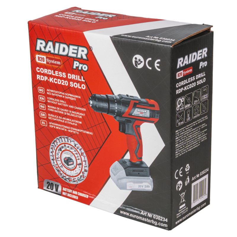 030234 RAIDER RDP-KCD20 Masina de gaurit si insurubat compatibila cu acumulator Li-Ion 20V, 44Nm