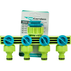 380973 Top Garden Mufa conector furtun 4 cai cu stop 1/2-3/4 TG
