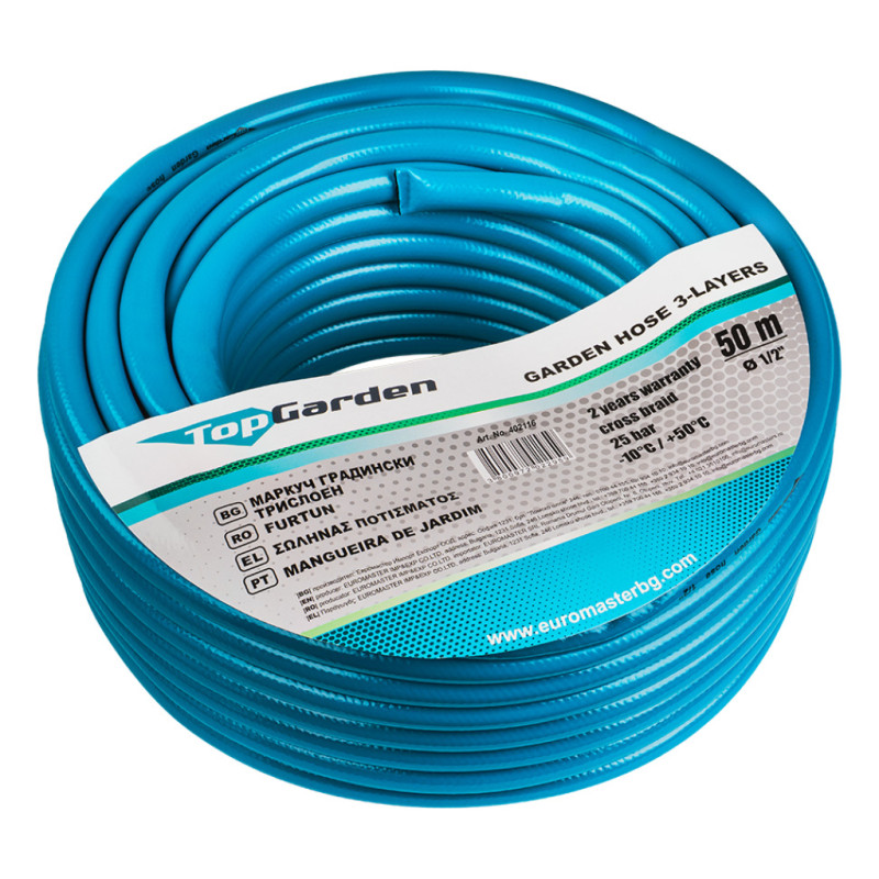 402116 TOPGARDEN Furtun de gradina in 3 straturi, diametru 1/2", 50 m