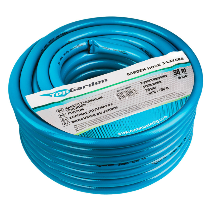 402119 TOPGARDEN Furtun de gradina in 3 straturi, diametru 3/4", 50 m