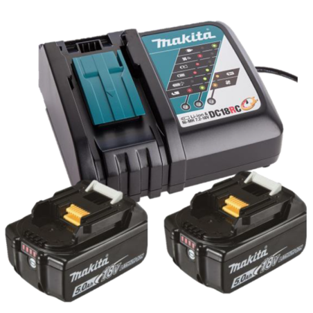 1914J6-4 MAKITA Kit 2 acumulatori Li-Ion 18V LXT 5Ah(BL1850Bx2+DC18RC)