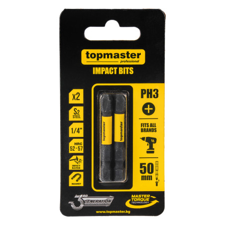 338732 TOPMASTER Set 2 biti magnetici ¼" de impact 50mm PH3