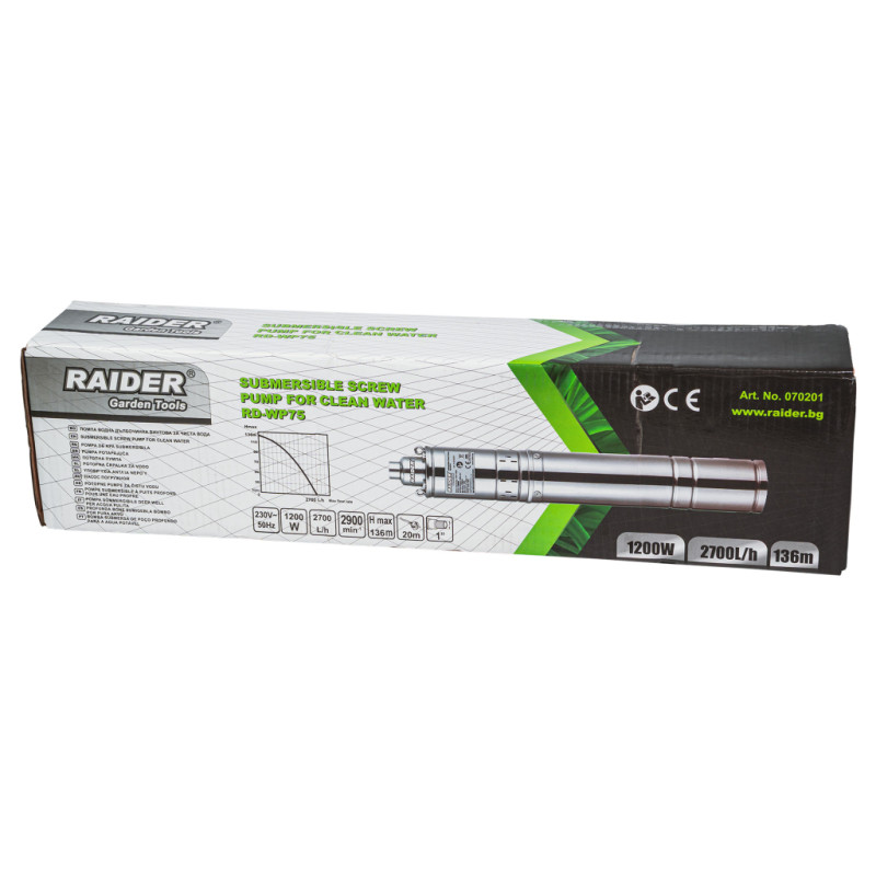 070201 RAIDER RD-WP75 Pompa submersibila cu snec 1200W, 1", 20-136m, 2700l/h