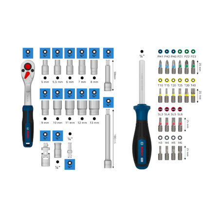 1600A03AC7 BOSCH Set de tubulare de 1/4&rdquo;, 35 piese