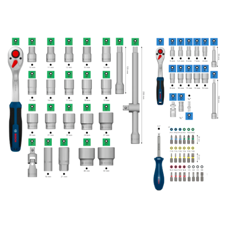 1600A03AD0 BOSCH Set de tubulare de 1/4” + 1/2”, 80 piese