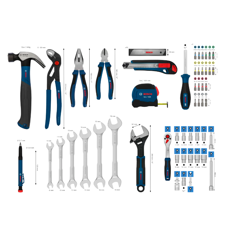 1600A03AL2 BOSCH Set mixt de scule manuale, 89 piese