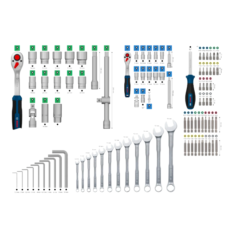 1600A03AL1 BOSCH Set mixt de scule manuale, 134 piese
