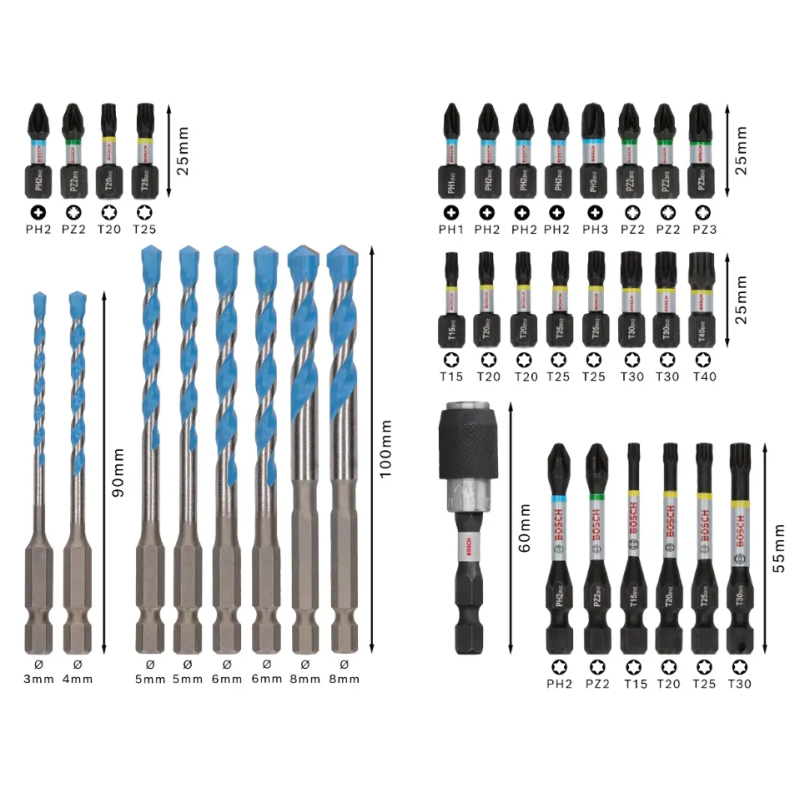 2608521U82 BOSCH Set de burghie si biti PRO Impact, 35 de piese