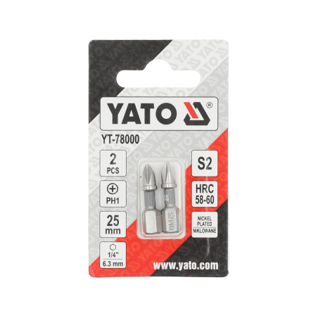 YT-78000 YATO Set 2 biti, prindere hex. 1/4", 25 mm PH1, NI