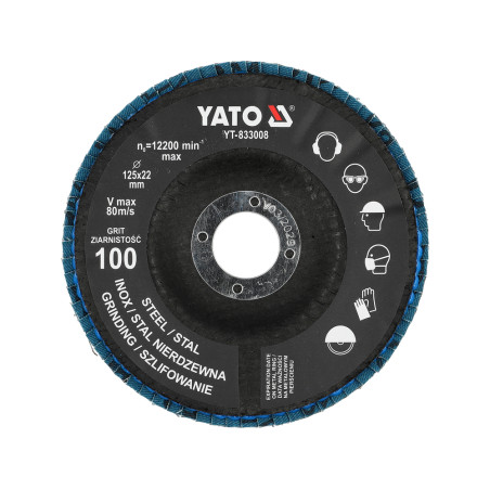YT-833008 YATO Disc lamelar pentru slefuit otel 125 x 22 mm, P100