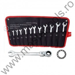 TOOLHUB Set de 12 chei combinate cu clichet si cap rotativ