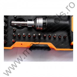 GADGET Trusa surubelnita cu clichet maner T 2 in 1 cu biti 61 piese