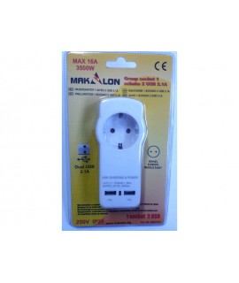 700773 Adaptor priza Schuko cu incarcator 2xUSB 2.1A