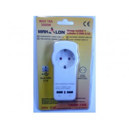 700773 Adaptor priza Schuko cu incarcator 2xUSB 2.1A