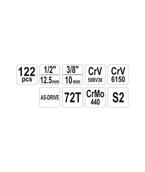 YATO YT-38901 Trusa tubulare, chei combinate si antrenor clichet 122 piese