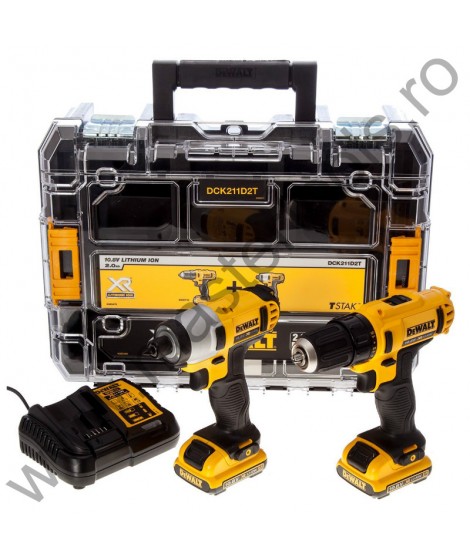 DEWALT Set masina de gaurit/insurubat si masina de insurubat cu impact XR 10.8V TASTAK DCK211D2T