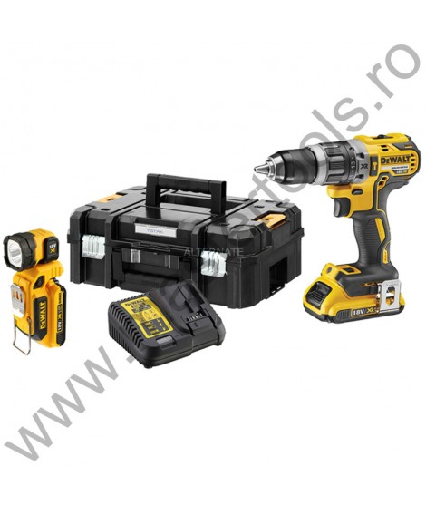 DEWALT Masina compacta de gaurit cu percutie motor fara perii 18V XR Li-Ion 2.0Ah