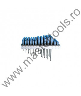 UNIOR Set surubelnite combinate cromate cu manere trimateriale TBI in stand metalic pentru expozitor 607MD1