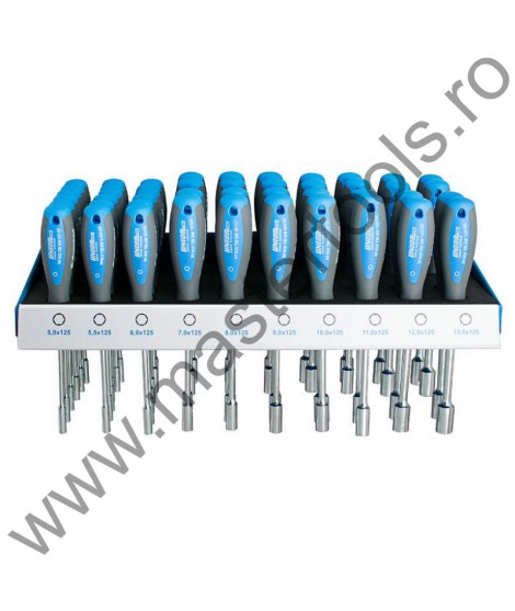 UNIOR Set surubelnite cap tubular cromate cu manere trimateriale TBI in stand metalic pentru expozitor 607MD5