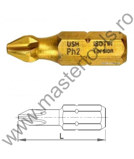 USH Bit hexagonal 1/4" DIN 3126 - Forma C 6,3 - profil Phillips - ISOTIN® PH