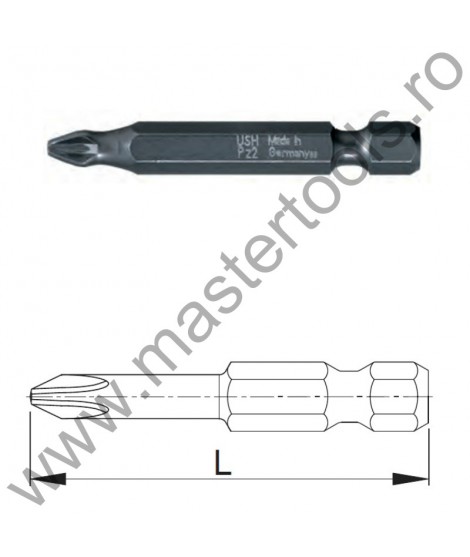 USH Bit hexagonal 1/4" DIN 3126 - Forma E 6,3 - profil Phillips lung - INDUSTRY PH L