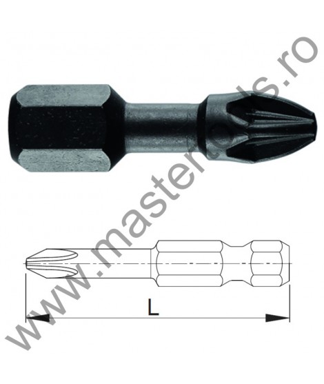COBIT Seturi 10 biti IMPACT TORSION 1/4" DIN/ISO 1173 - Forma C 6,3 - profil Pozidriv