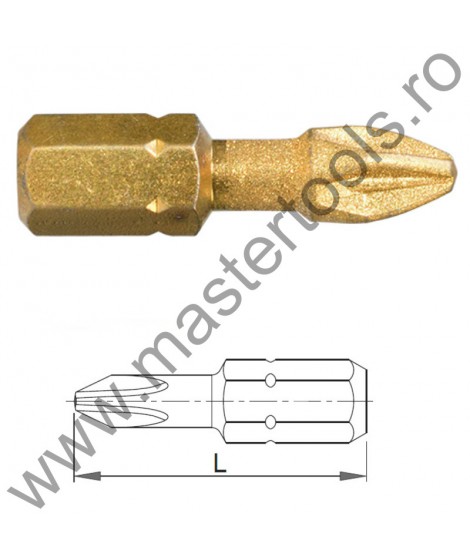 COBIT Seturi 5 Biti DIAMOND TiN IMPACT 1/4" DIN/ISO 1173 - Forma C 6,3 - profil Pozidriv