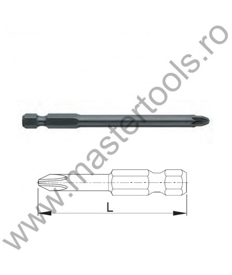 USH Biti hexagonali 1/4" DIN 3126 - Forma E 6,3 - profil Pozidriv lung - INDUSTRY PZ XL