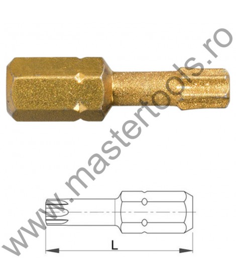 COBIT Seturi 5 Biti 25 mm DIAMOND TiN IMPACT 1/4" DIN/ISO 1173 Forma C 6,3 profil TORX