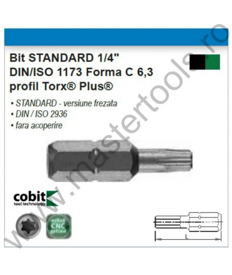 COBIT Biti STANDARD 25 mm 1/4" DIN/ISO 1173 Forma C 6,3 profil Torx Plus