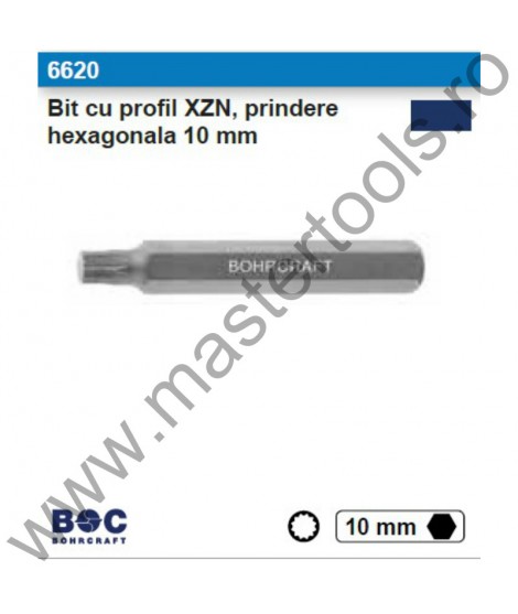 BOHRCRAFT Biti cu profil XZN, prindere hexagonala 10 mm Forma C10 - 6620 - 75 mm